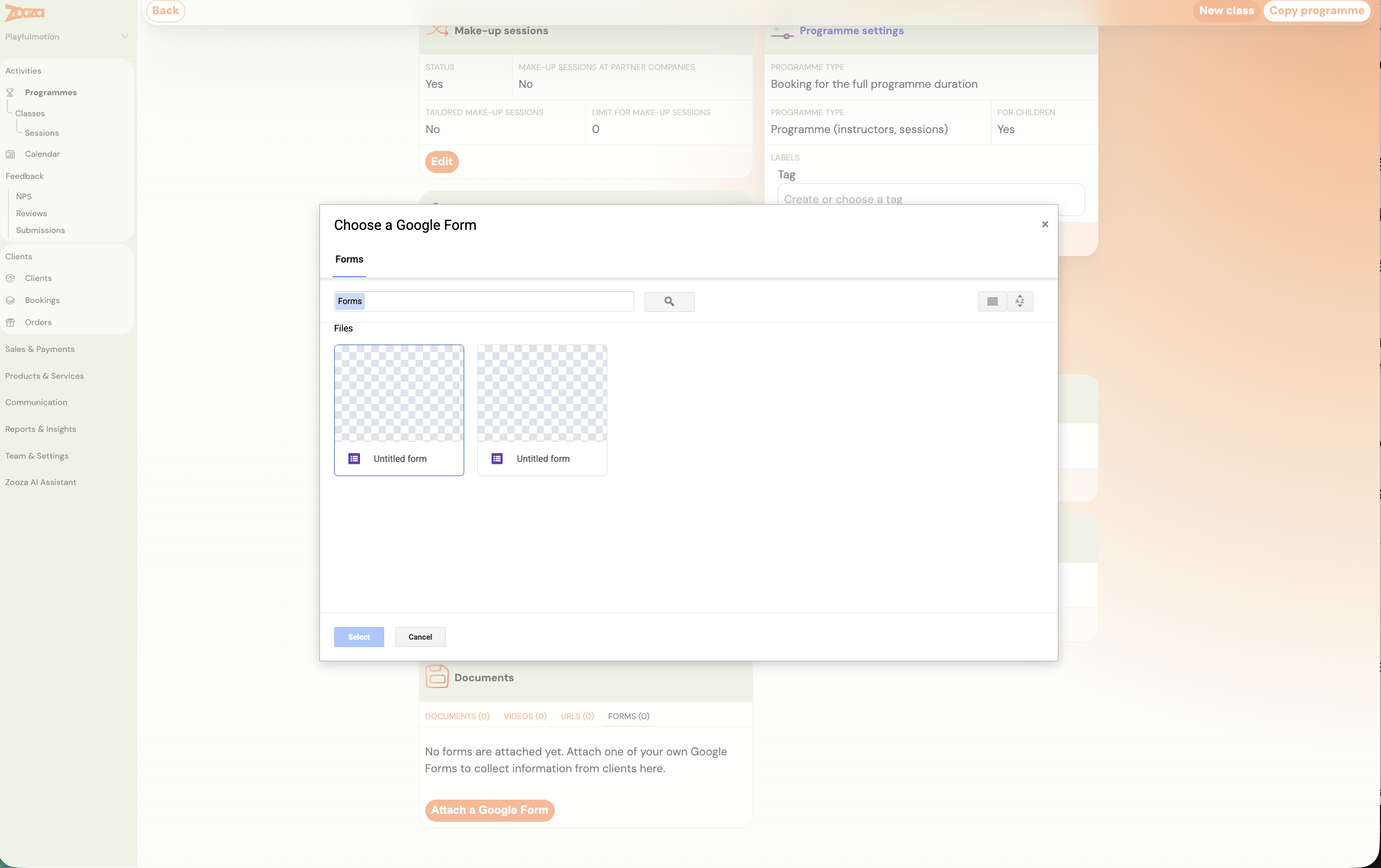 Choosing which of your Google Forms to attach