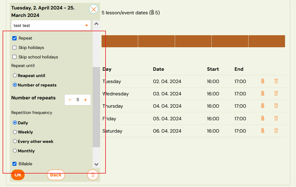 Repetition frequency pre-fill