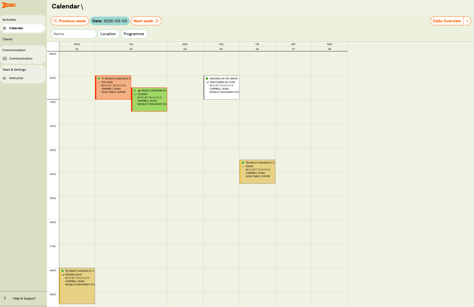 Screenshot — instructor attendance management