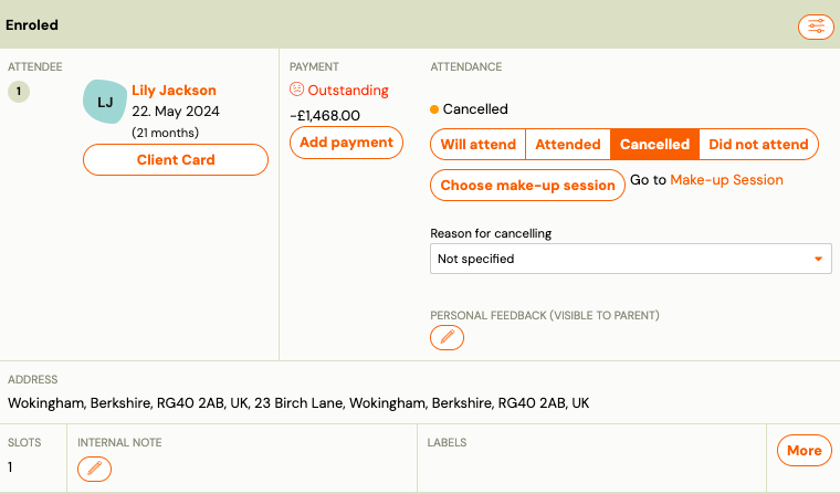 Screenshot — instructor attendance management