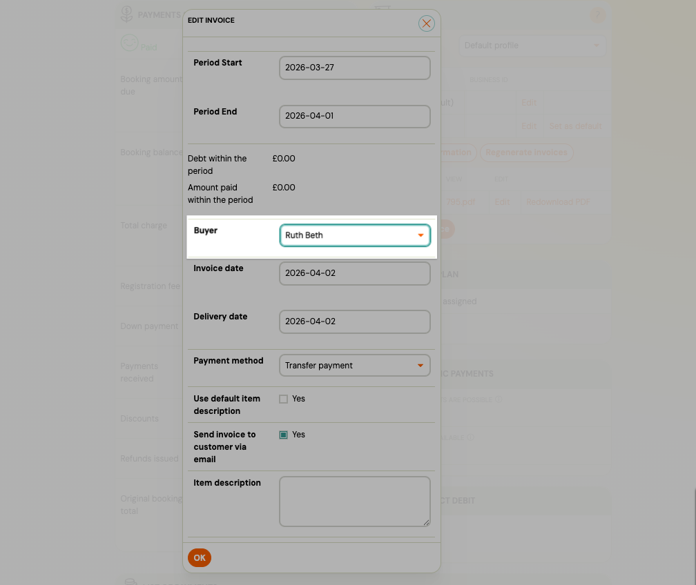 Screenshot — invoice buyer data