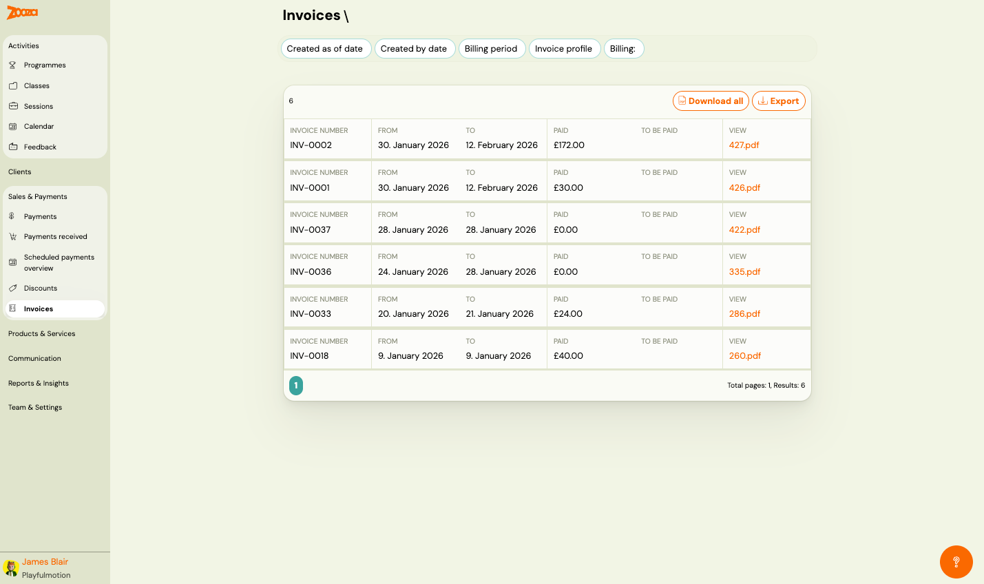 Invoices list