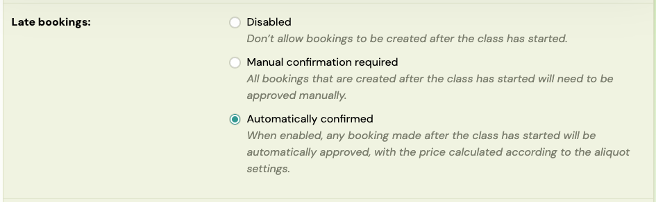 Screenshot — late bookings