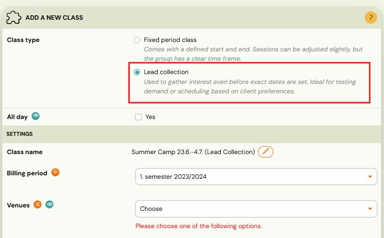 Screenshot — lead collection