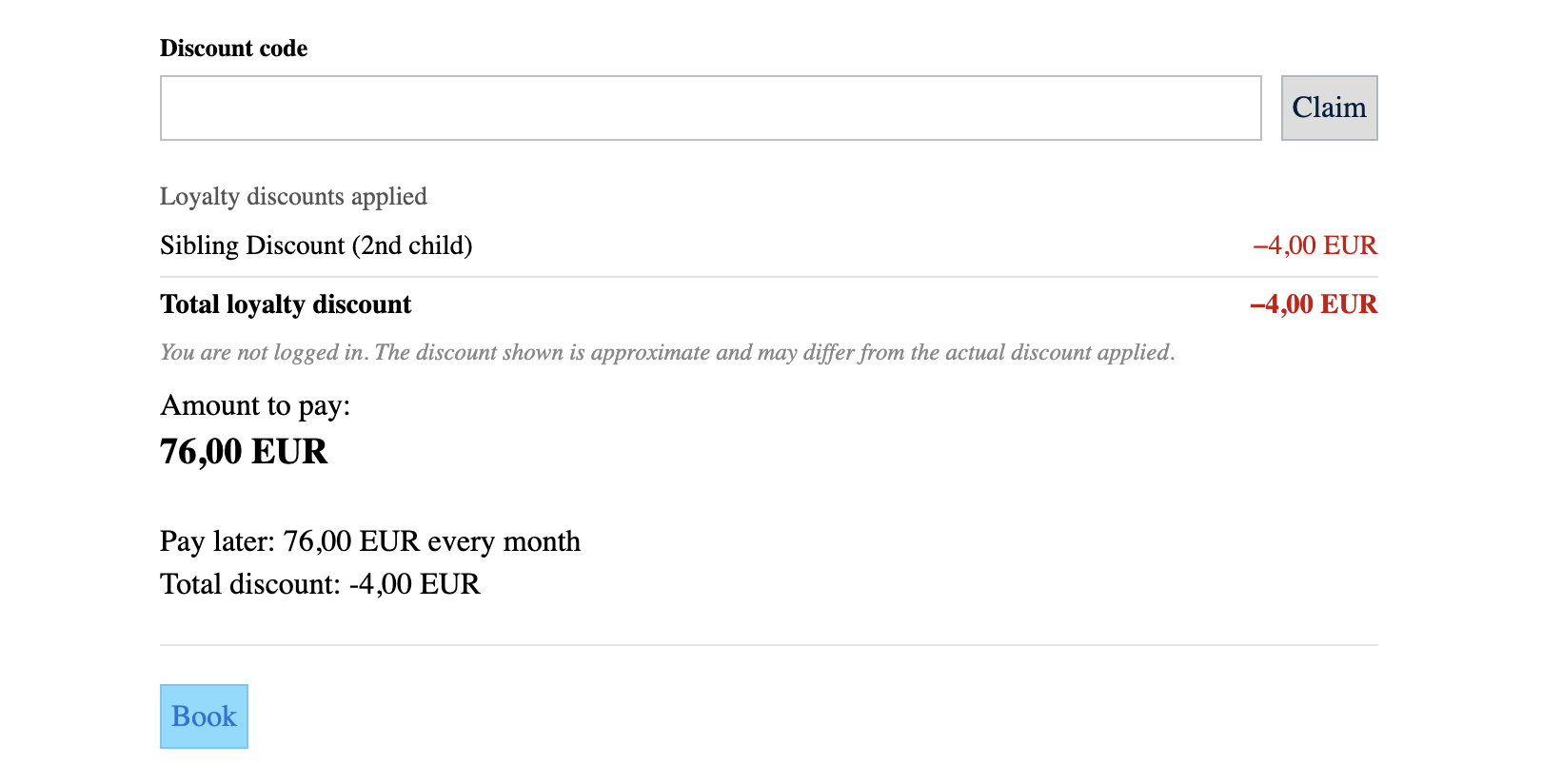 Screenshot — loyalty client view