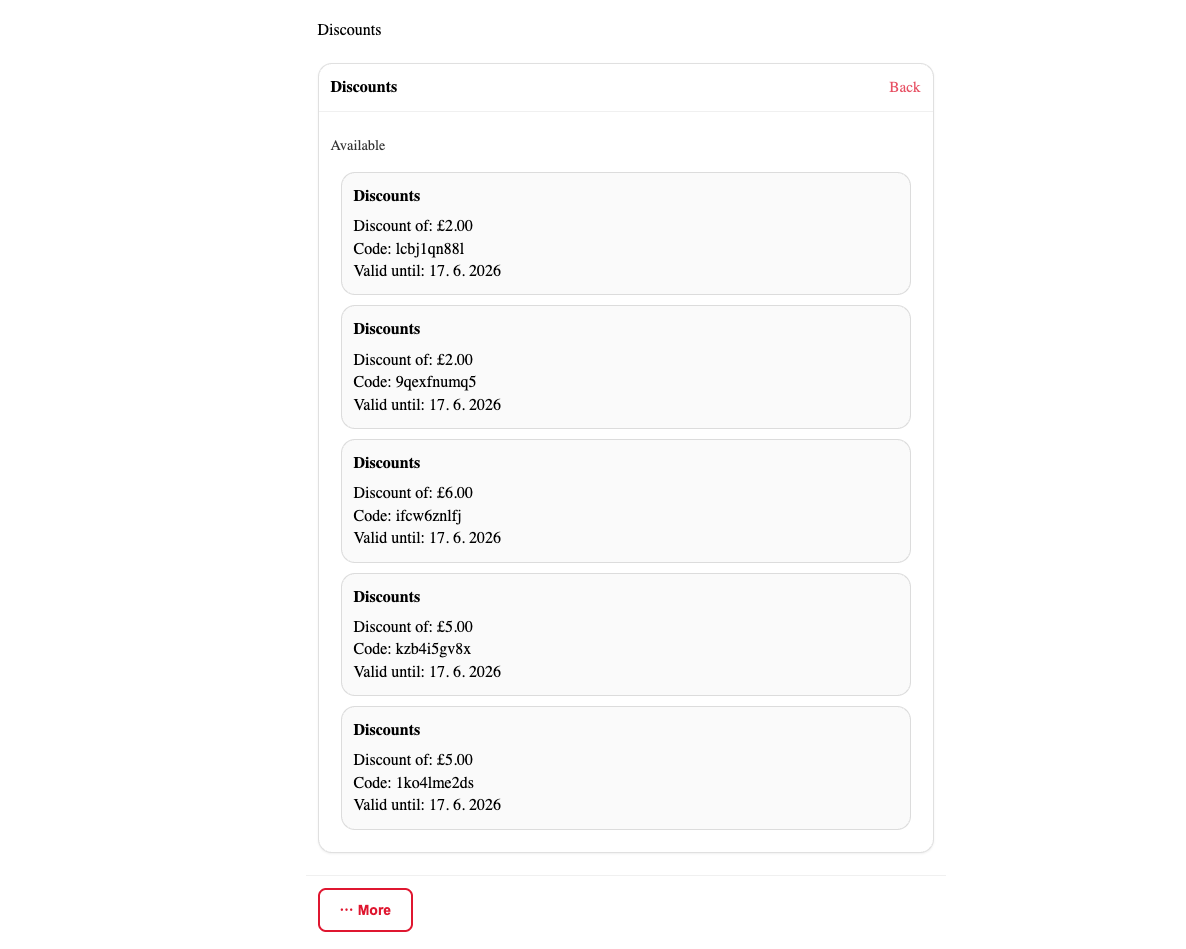 Screenshot — loyalty client view
