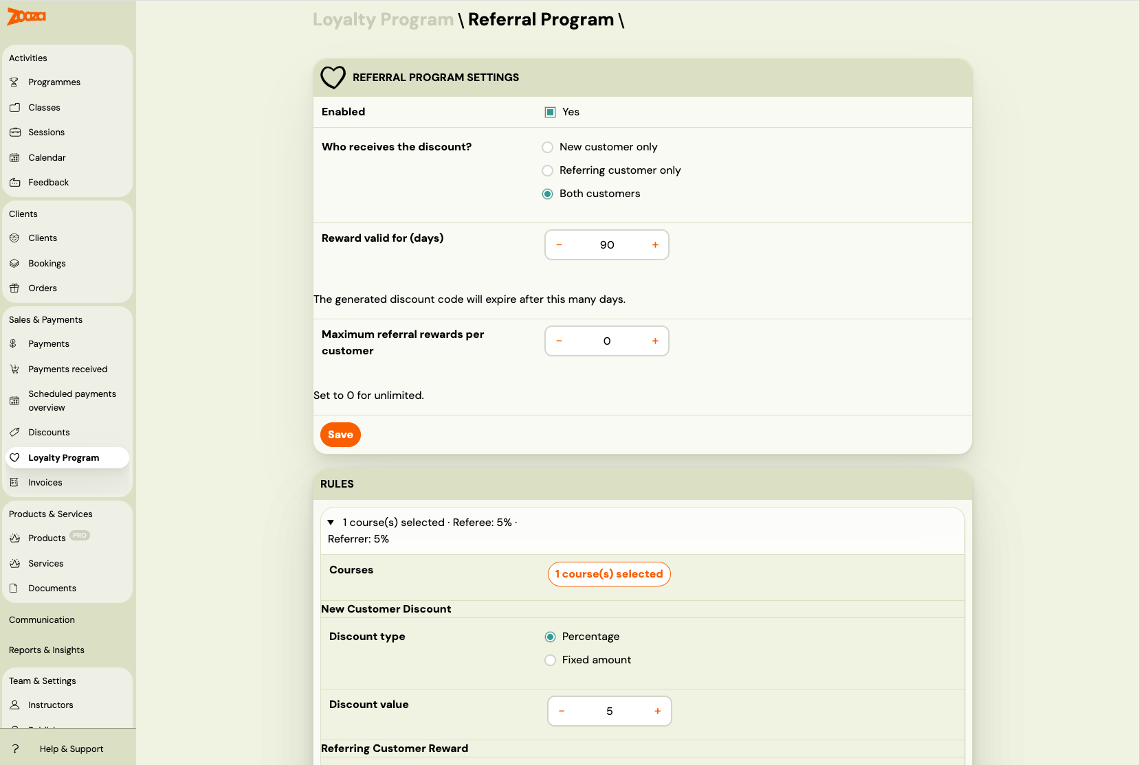 Screenshot — loyalty referral