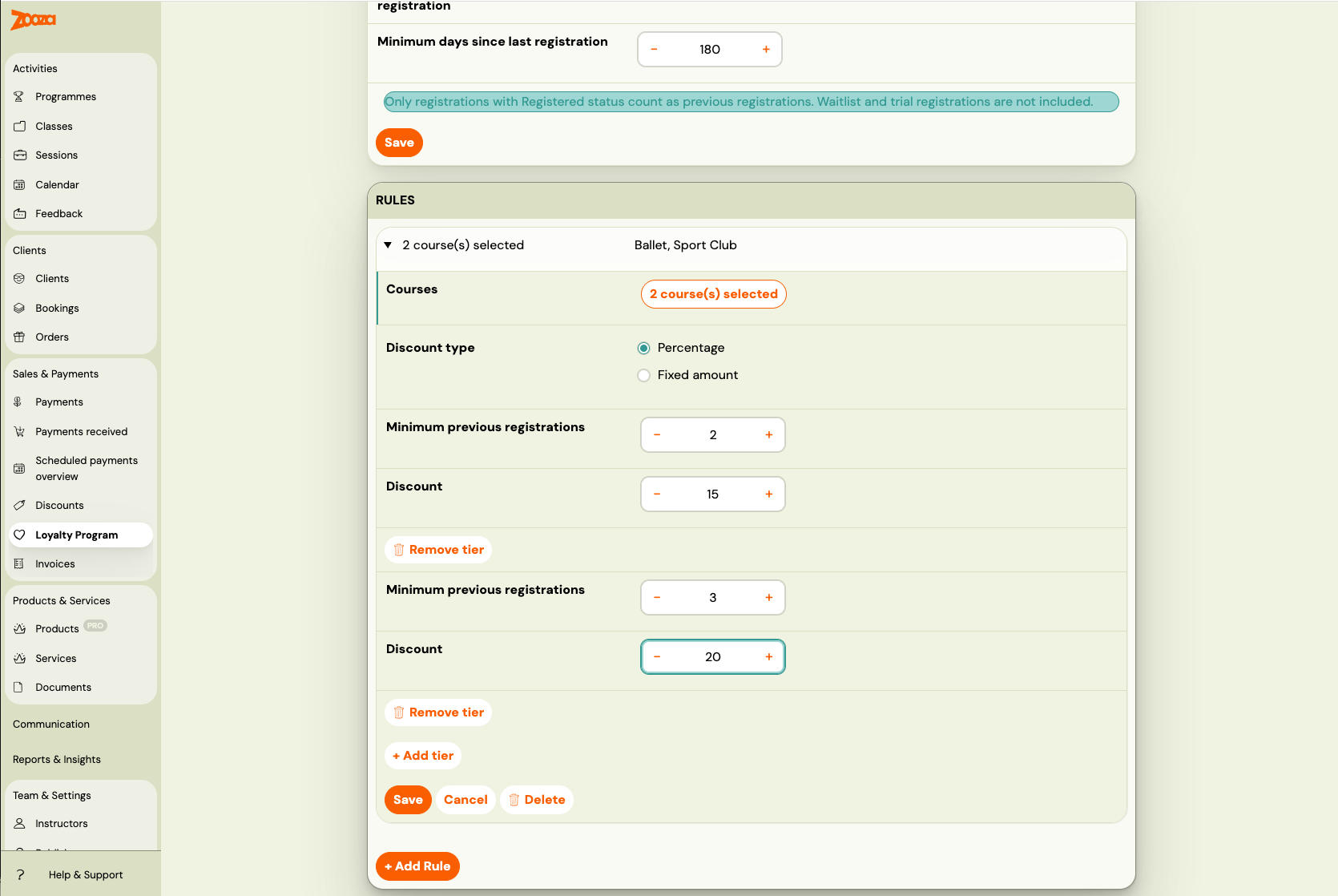 Screenshot — loyalty returning customer