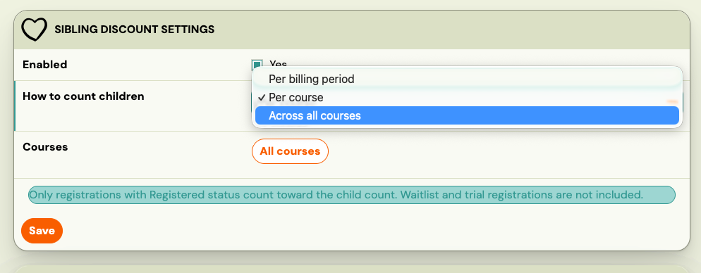 Screenshot — loyalty sibling discount