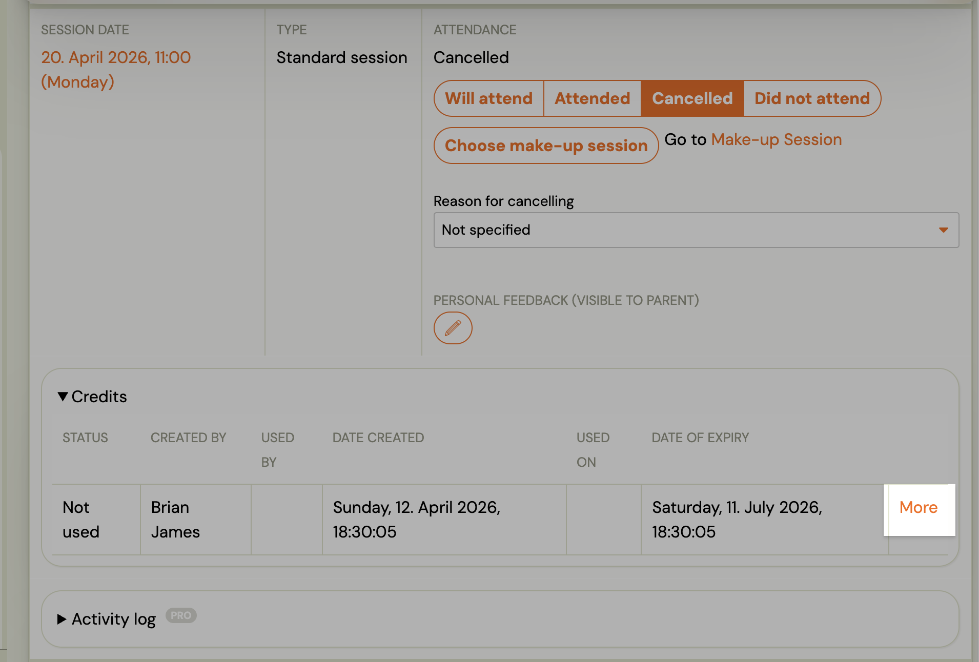Registration credits tab showing Diagnose replacements link in a replacement credit row
