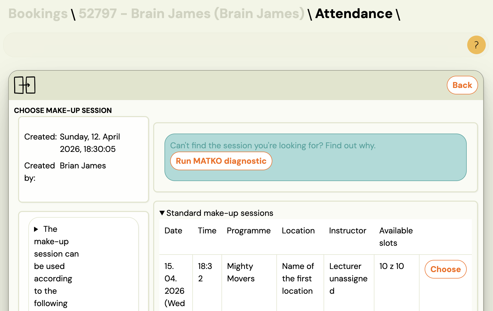 Replacement finder empty state with info notice and link to MATKO diagnostic