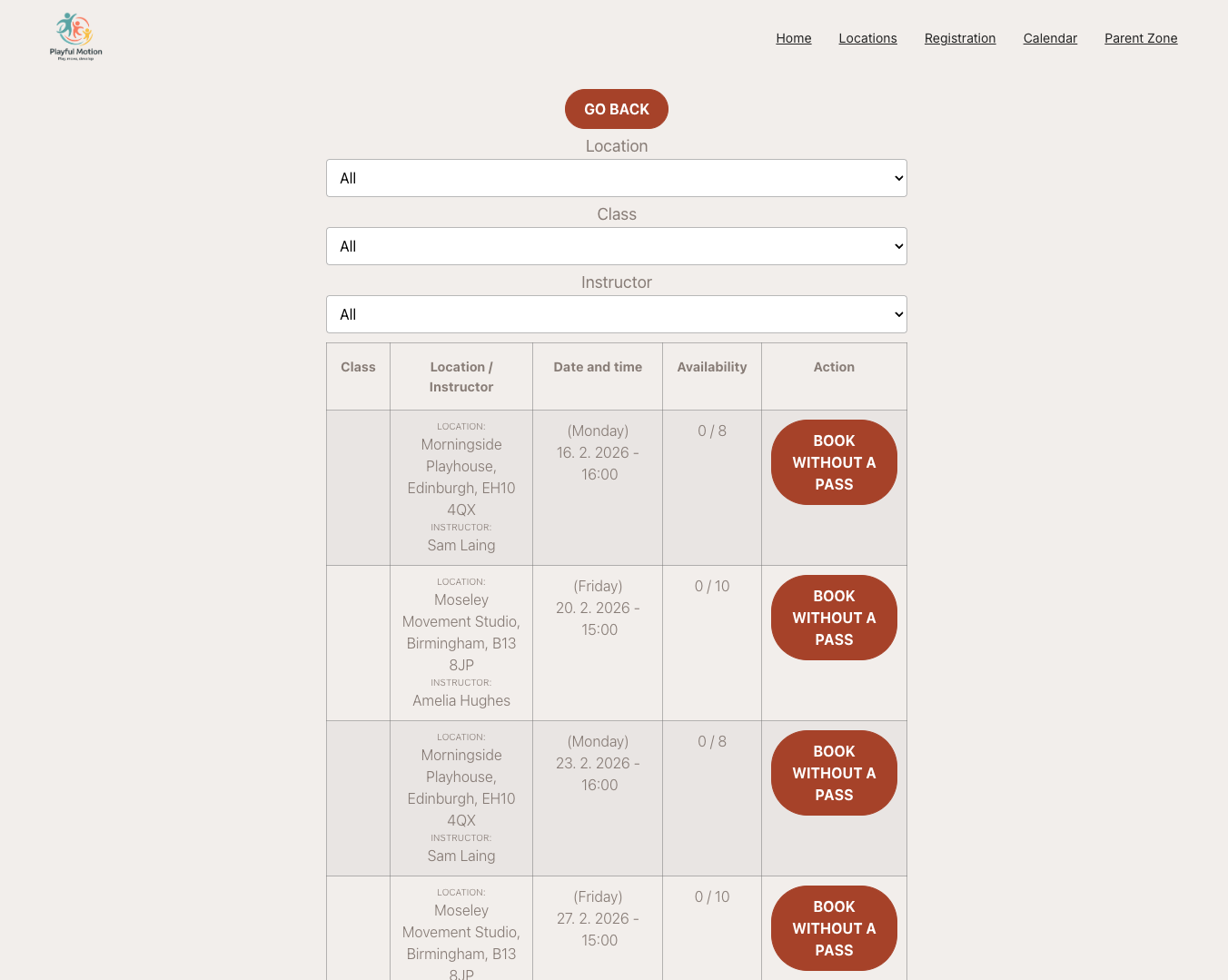 Booked session in client attendance Client view — session booked confirmation