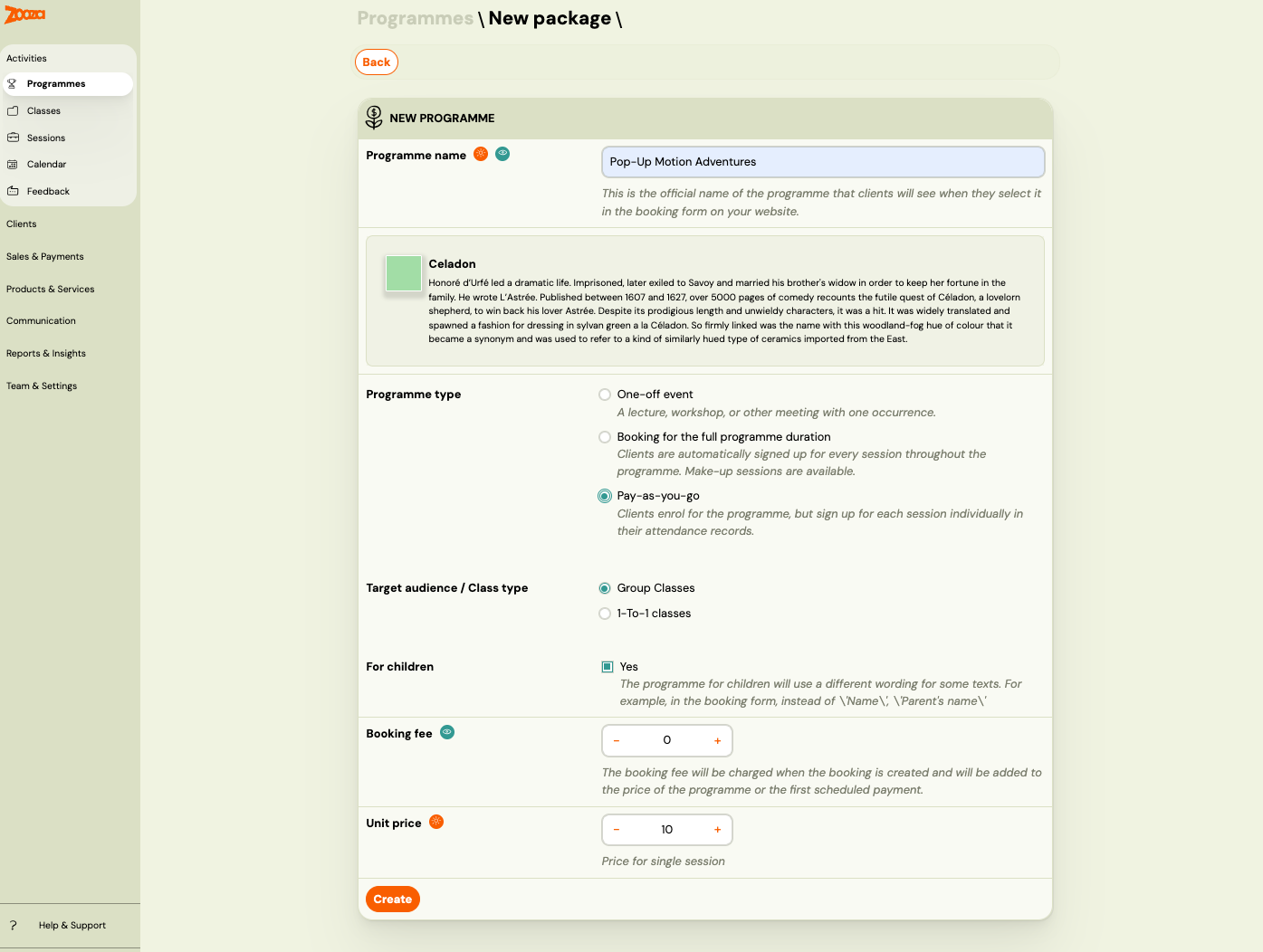New programme form with Pay-as-you-go type selected Creating a Pay-as-you-go programme