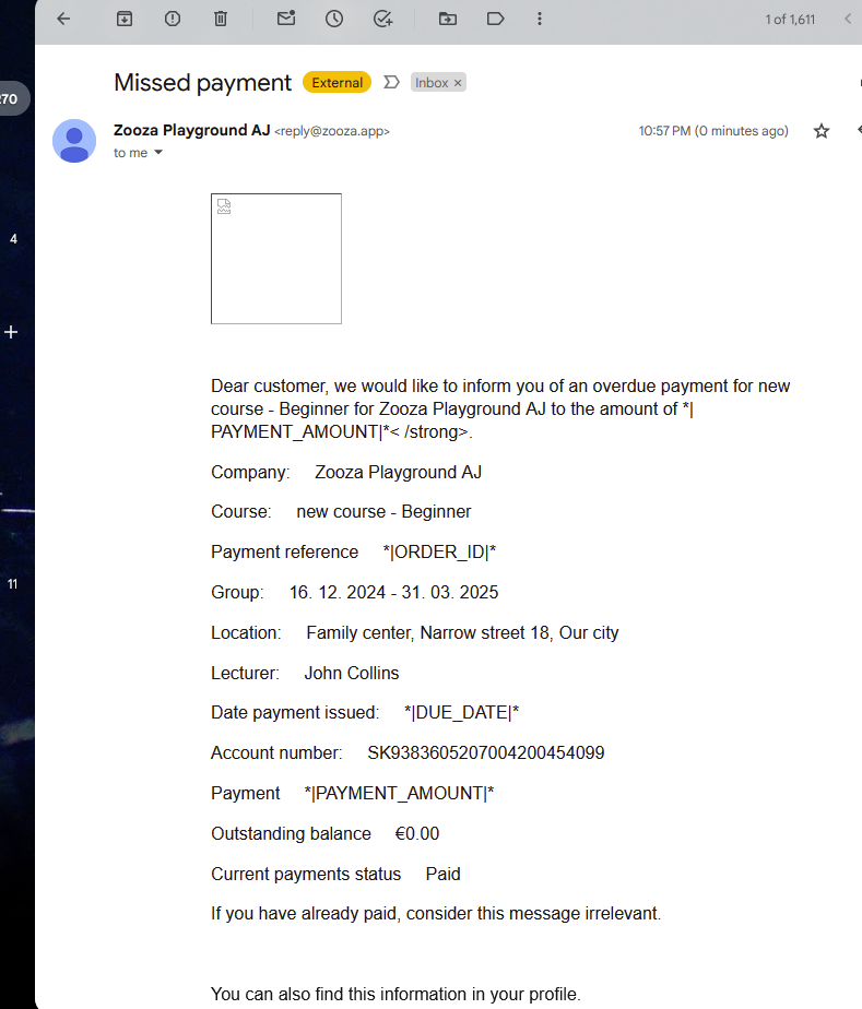 Payment reminder example