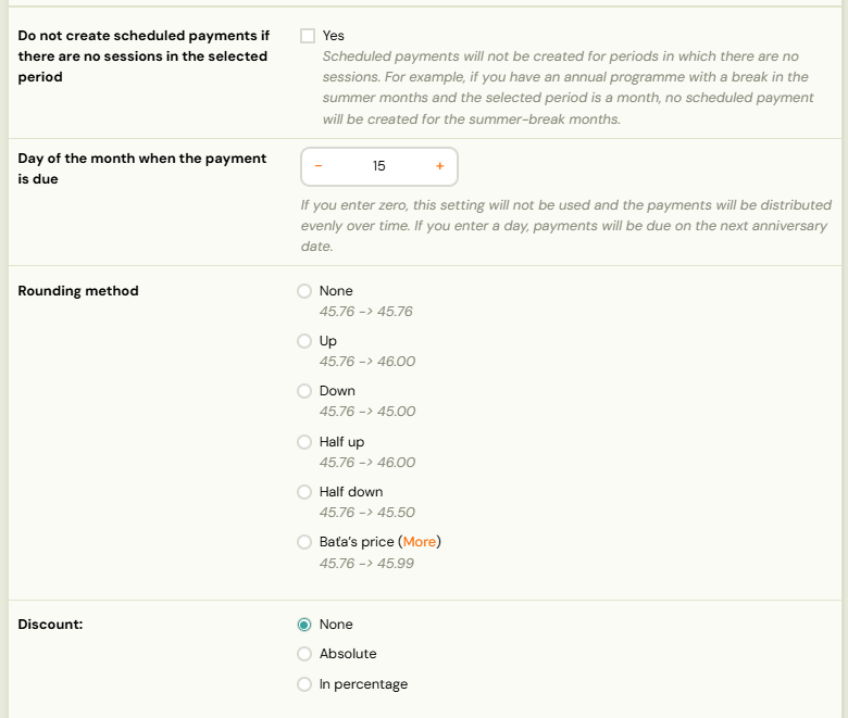 Screenshot — payment templates creation