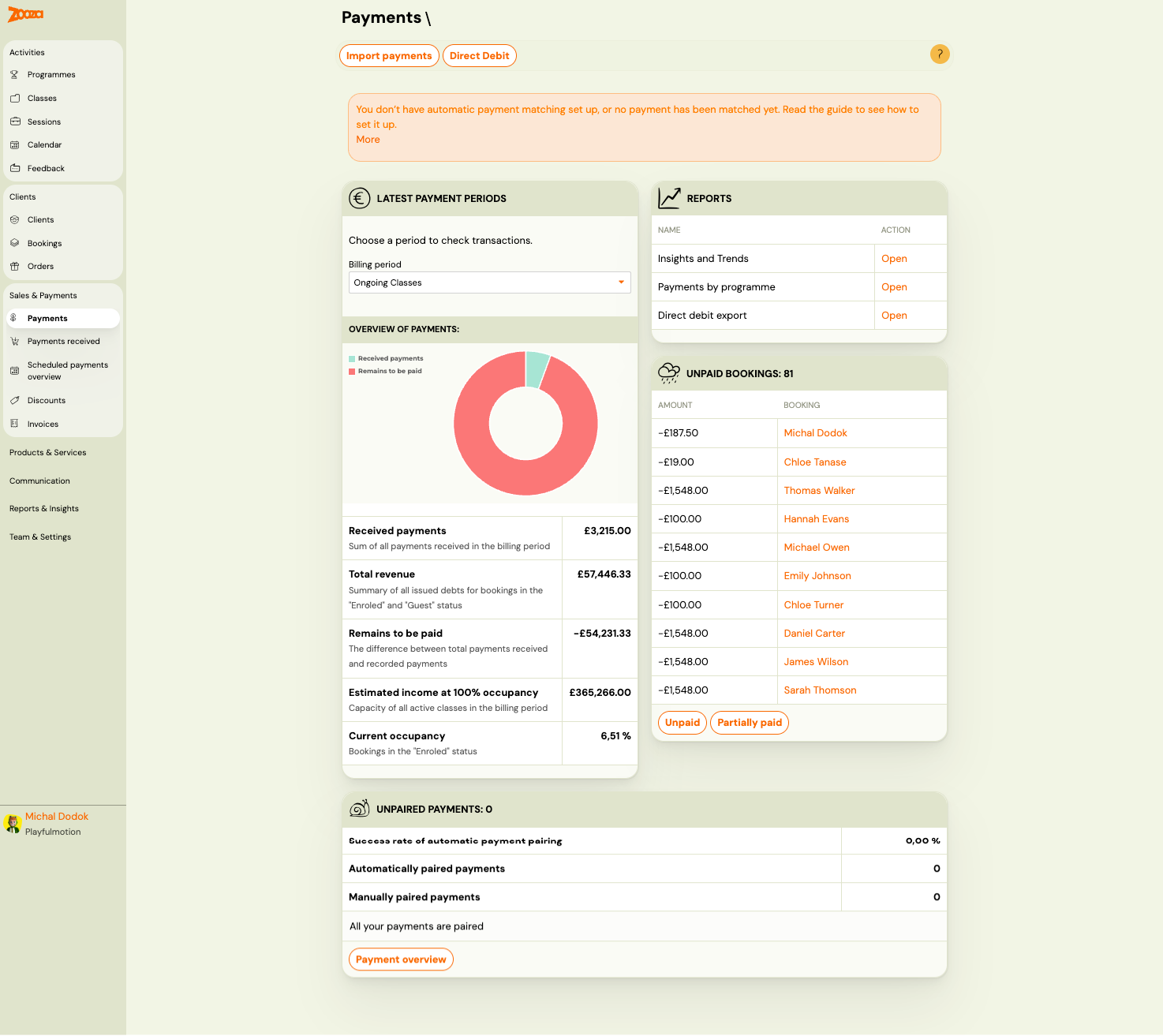 Payments dashboard