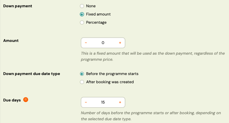Screenshot — price and payment setup