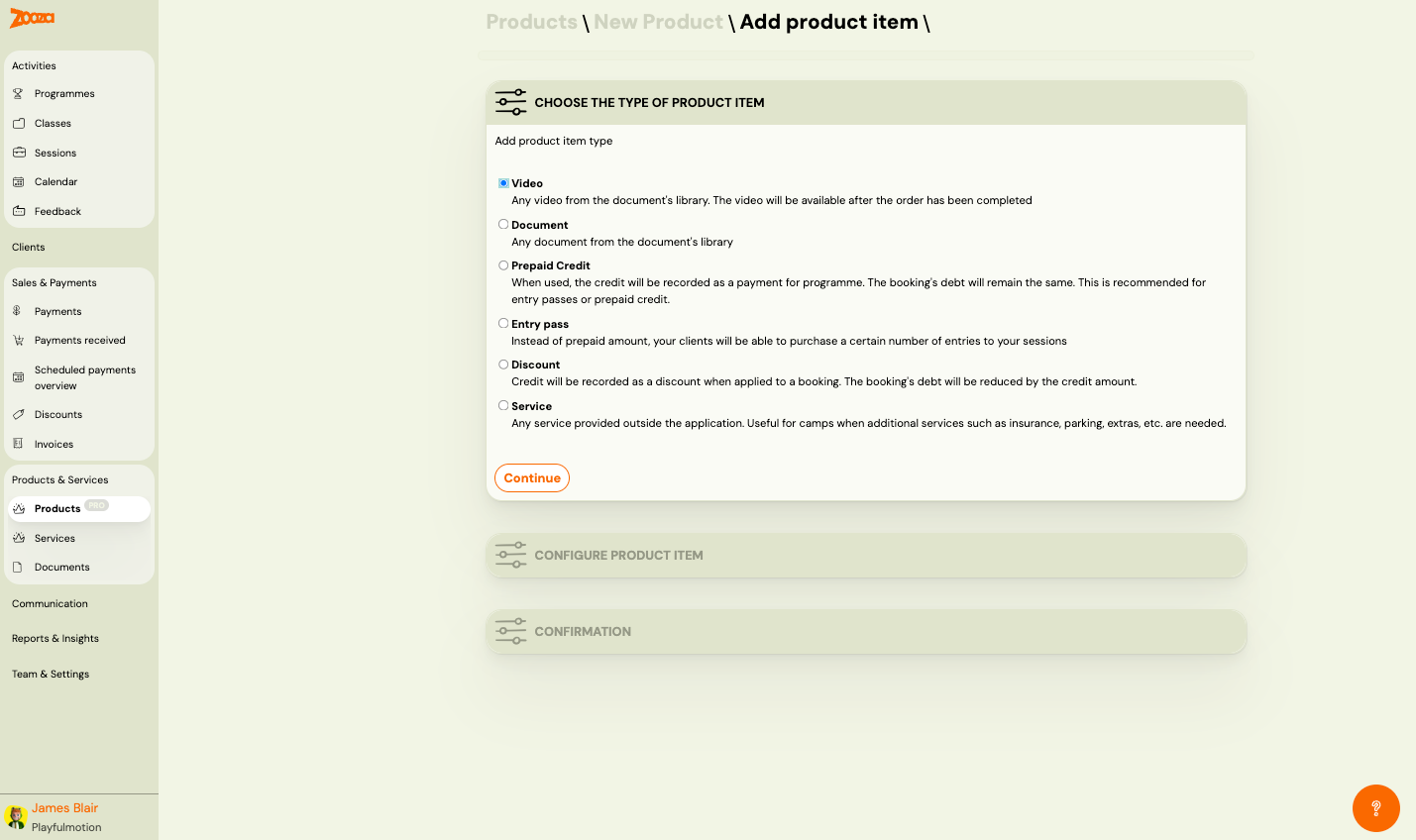 Add product item — choose type