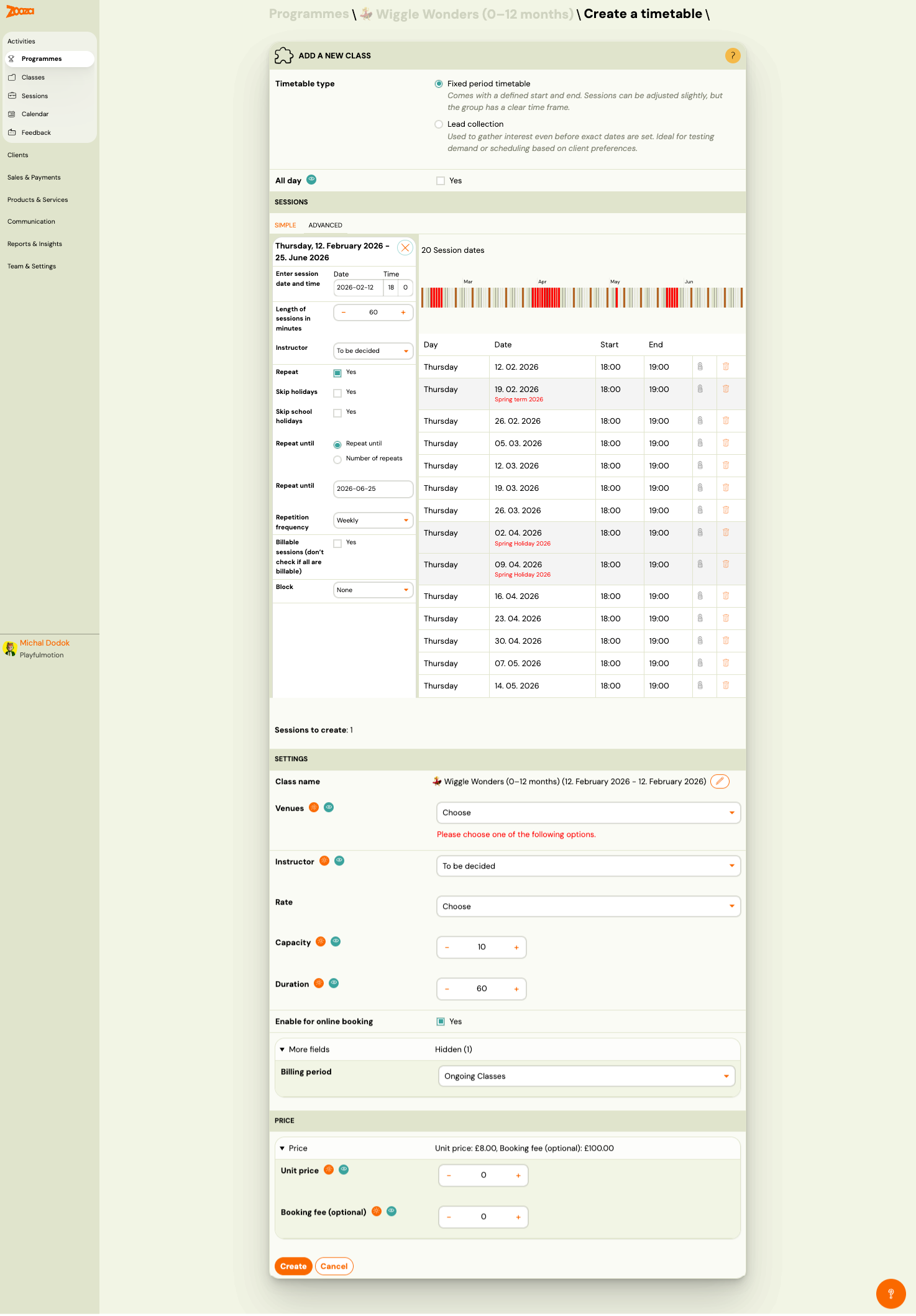 Create a timetable form