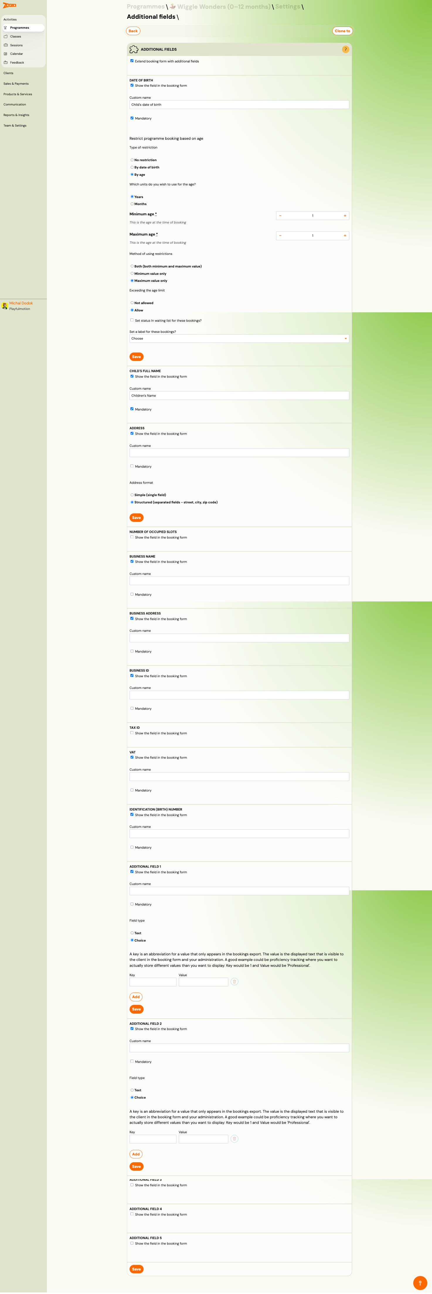 Additional Fields settings