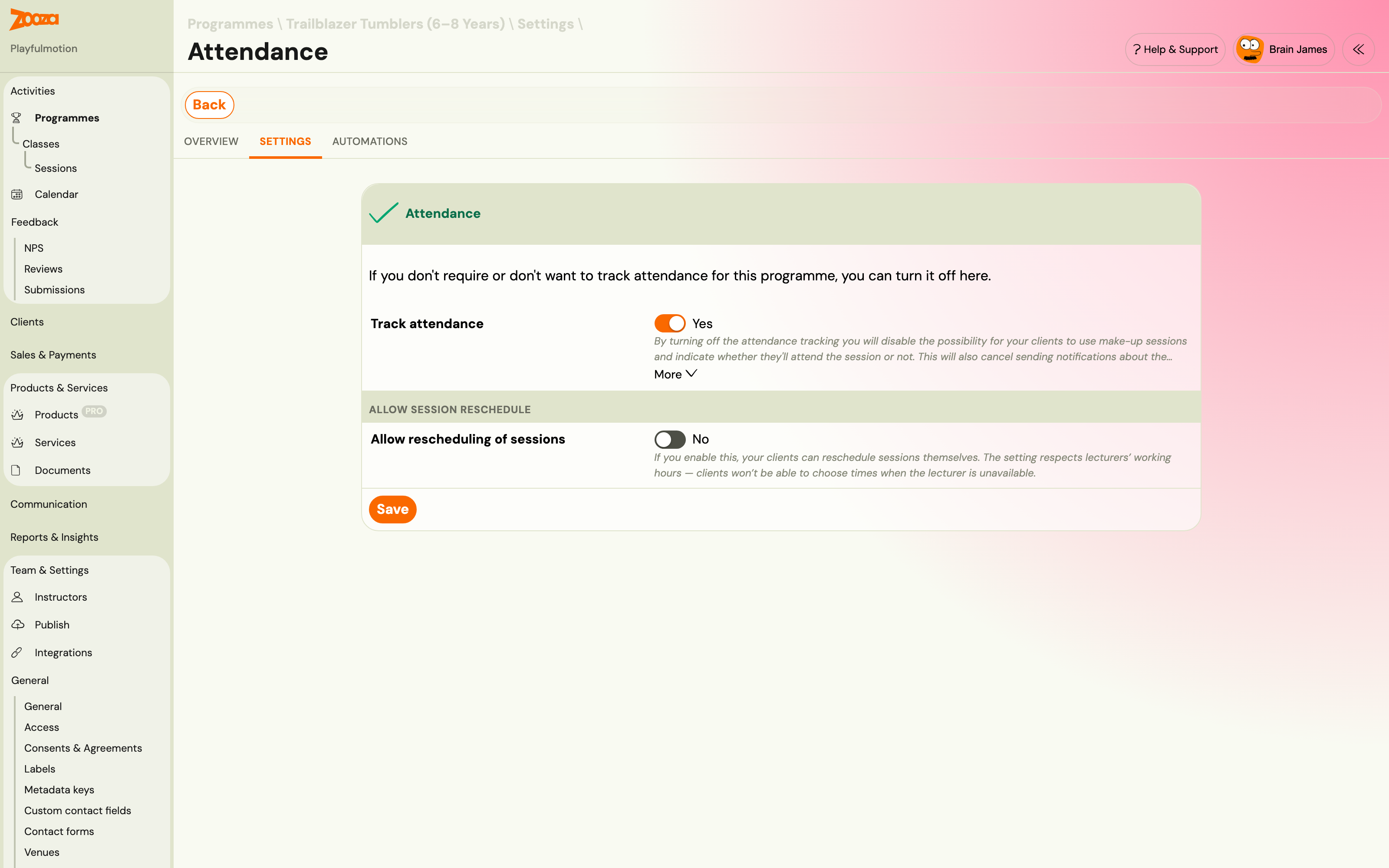 Attendance settings