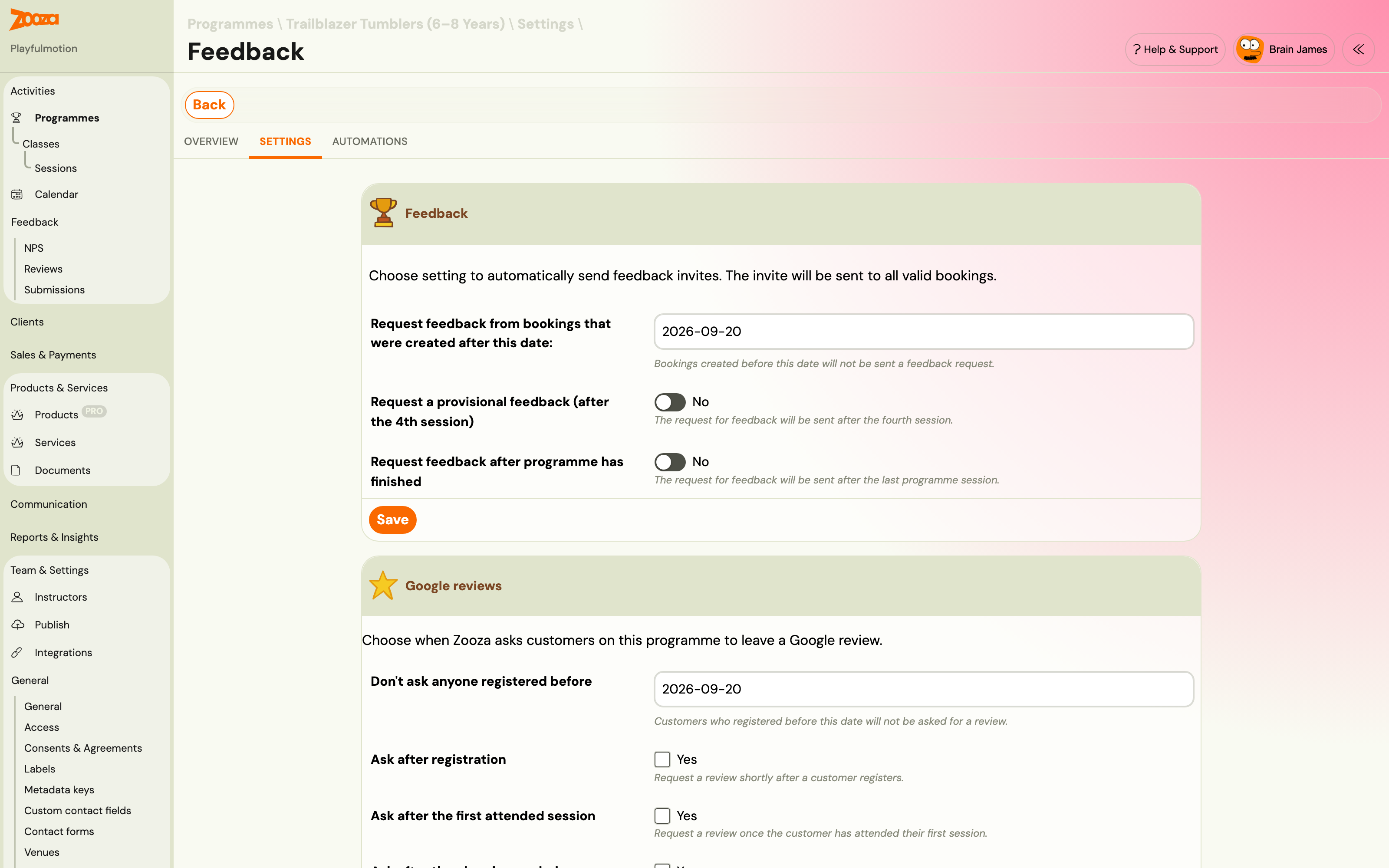 Feedback settings