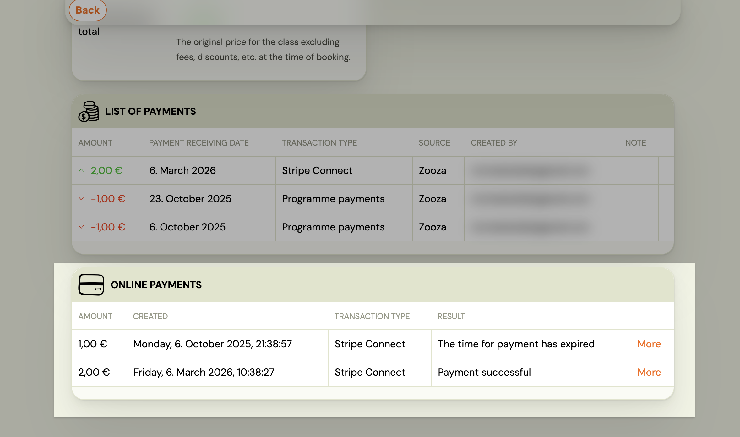 Screenshot — recording an administrative refund