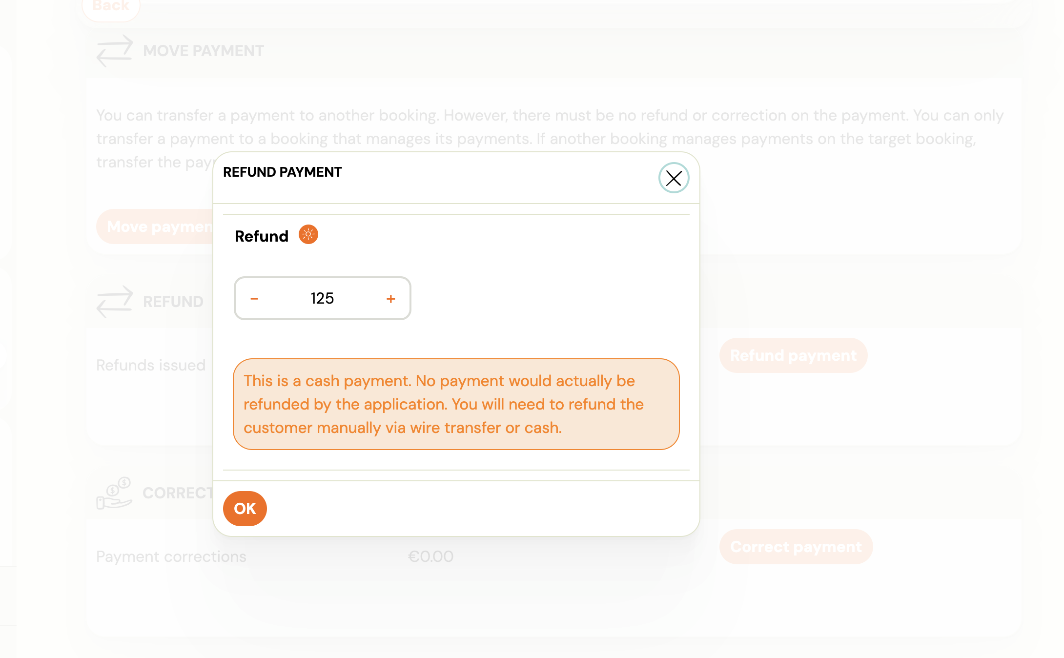 Screenshot — recording an administrative refund
