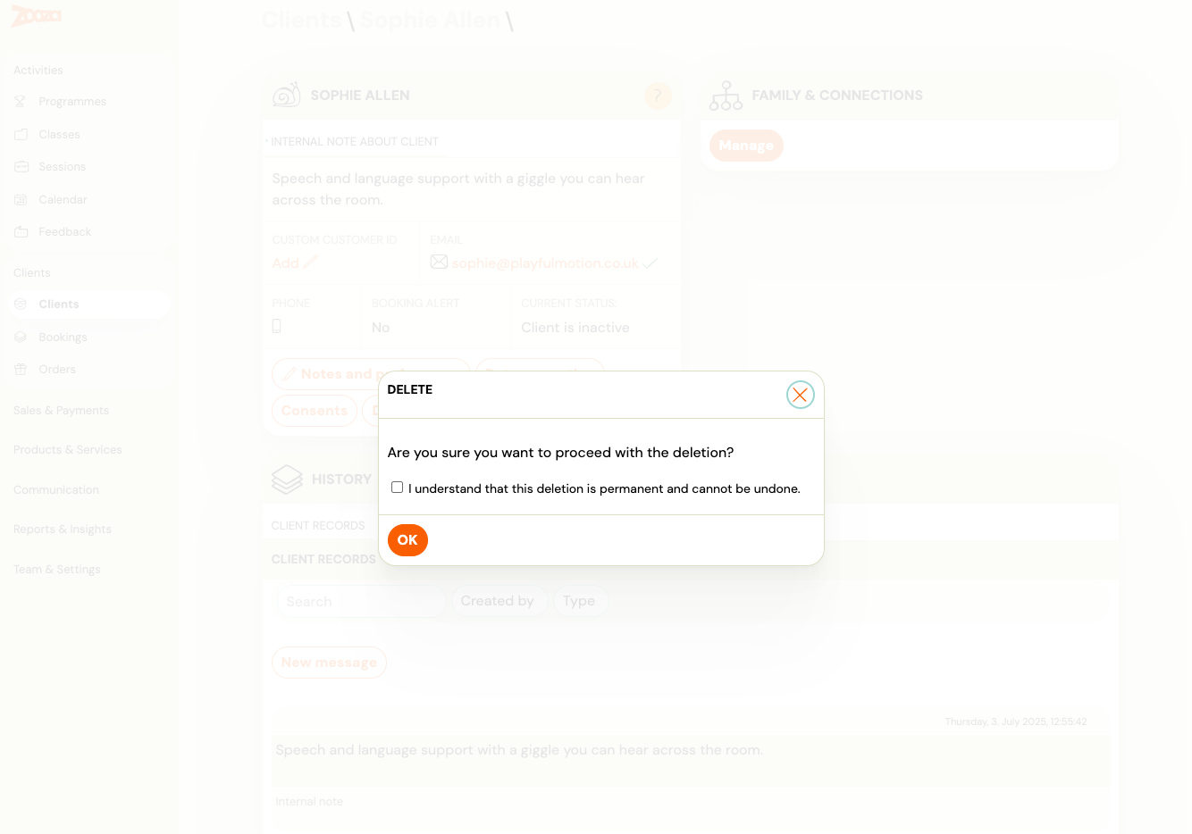 Screenshot — remove client or user