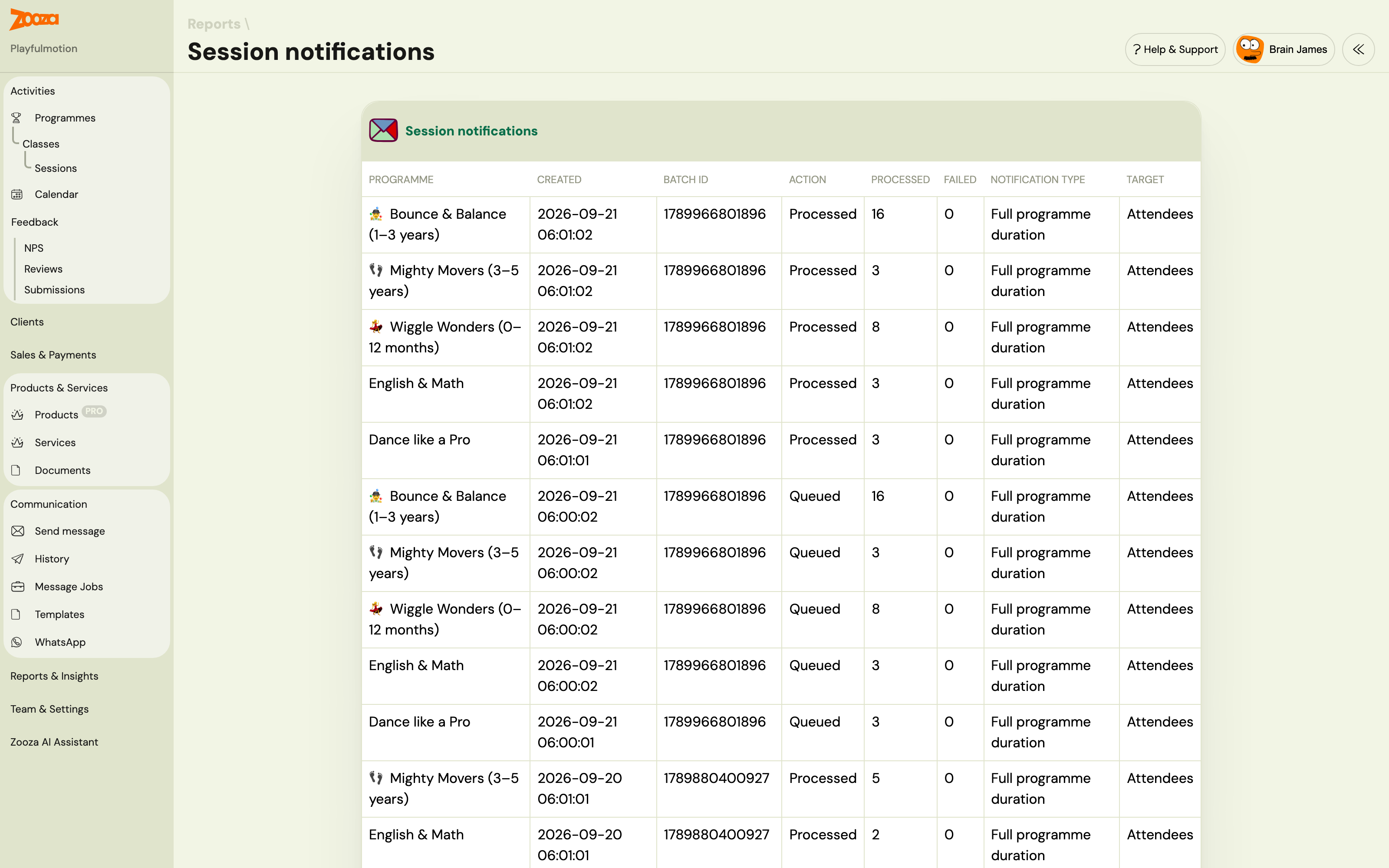 Session notifications