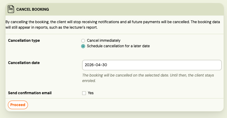 Screenshot — scheduled registration cancellation