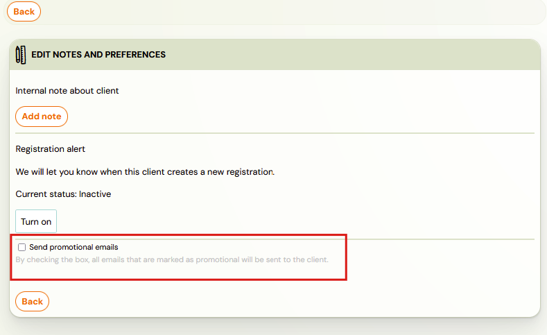 Send promotional emails checkbox