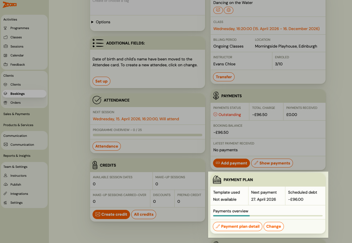 Screenshot — session payment adjustments