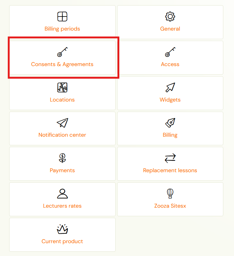 Screenshot — Consents & Agreements list