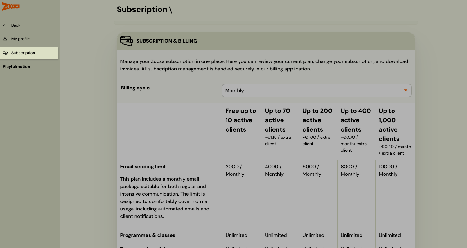 Screenshot — subscription faq
