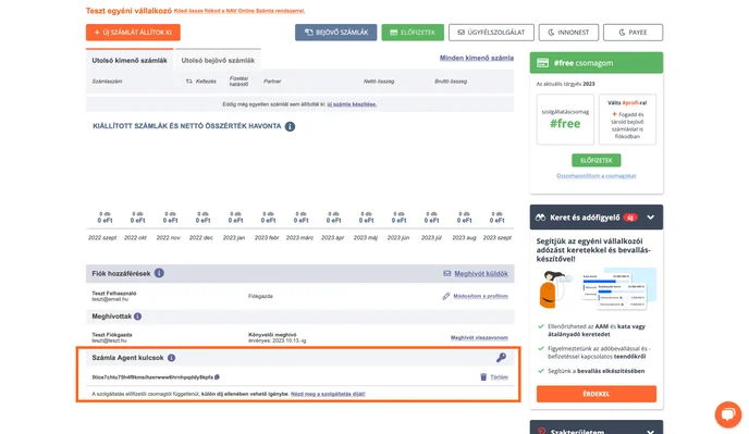 API token location in Számlázz.hu