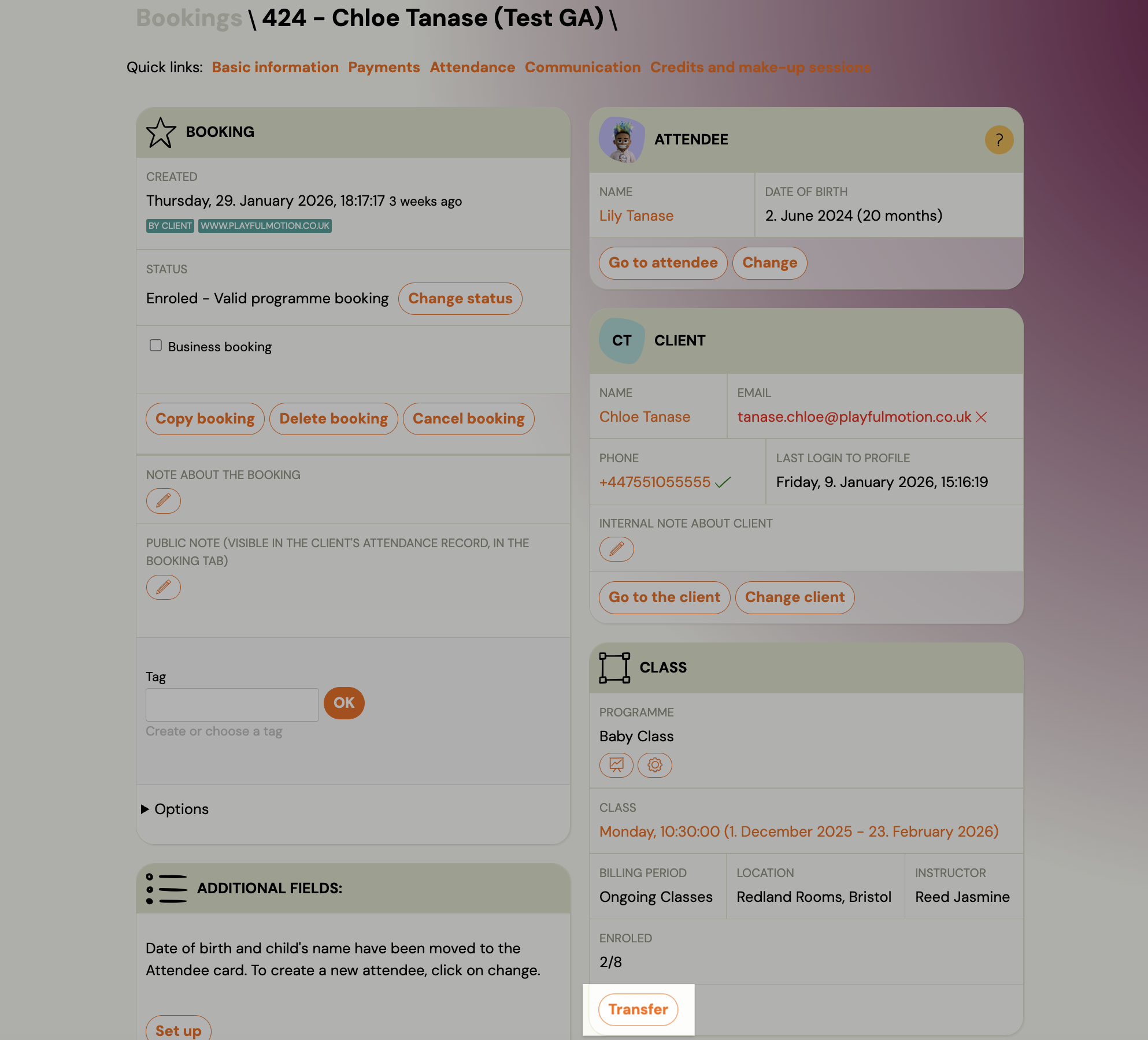 Screenshot — transfer and copy bookings