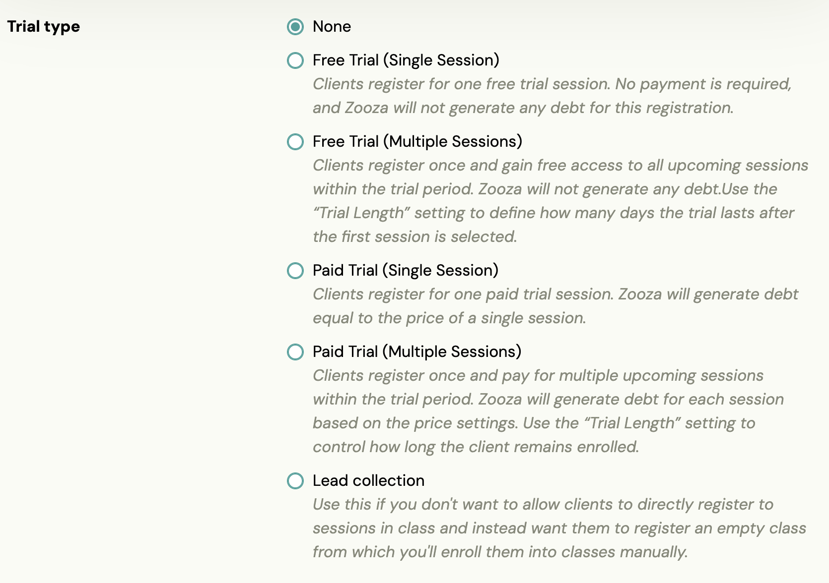 Trial type setting — free or paid