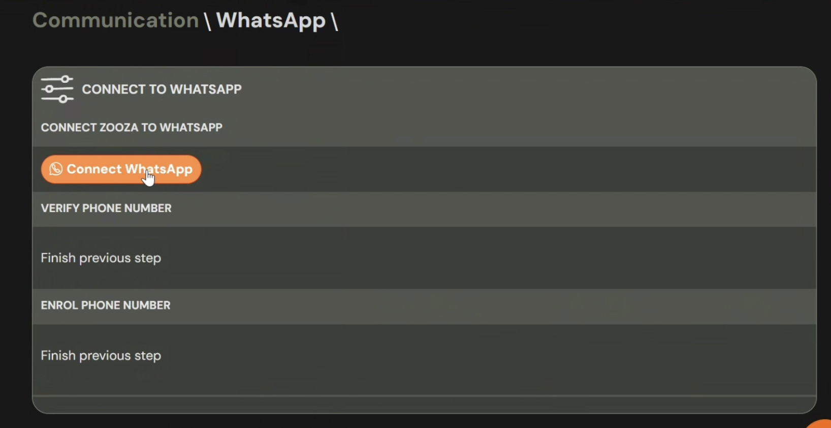 Zooza WhatsApp connect button