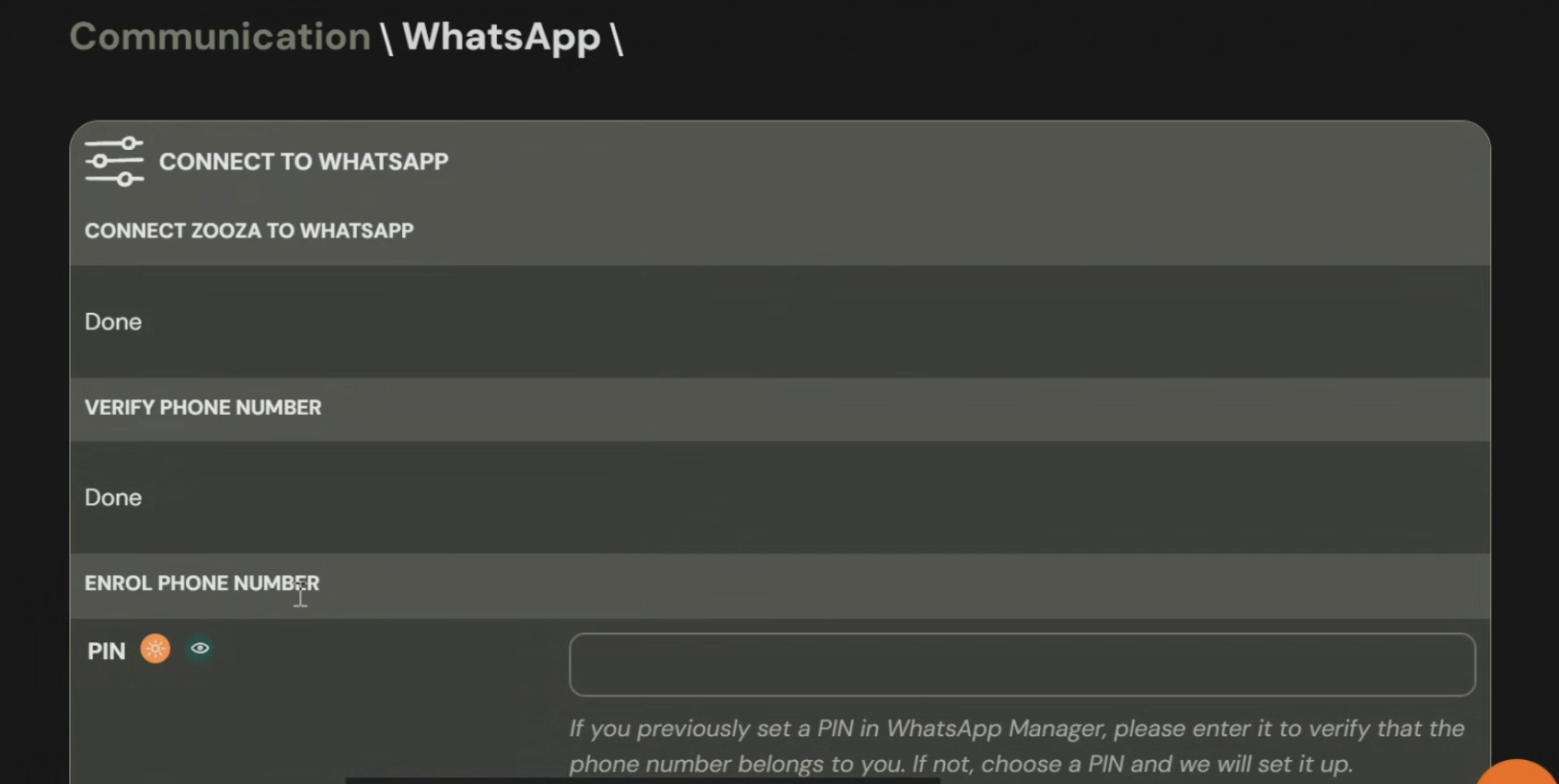 Zooza WhatsApp PIN setup