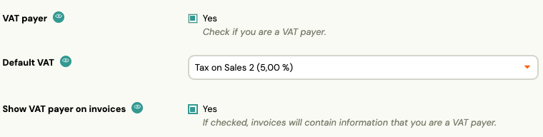 VAT rate selection