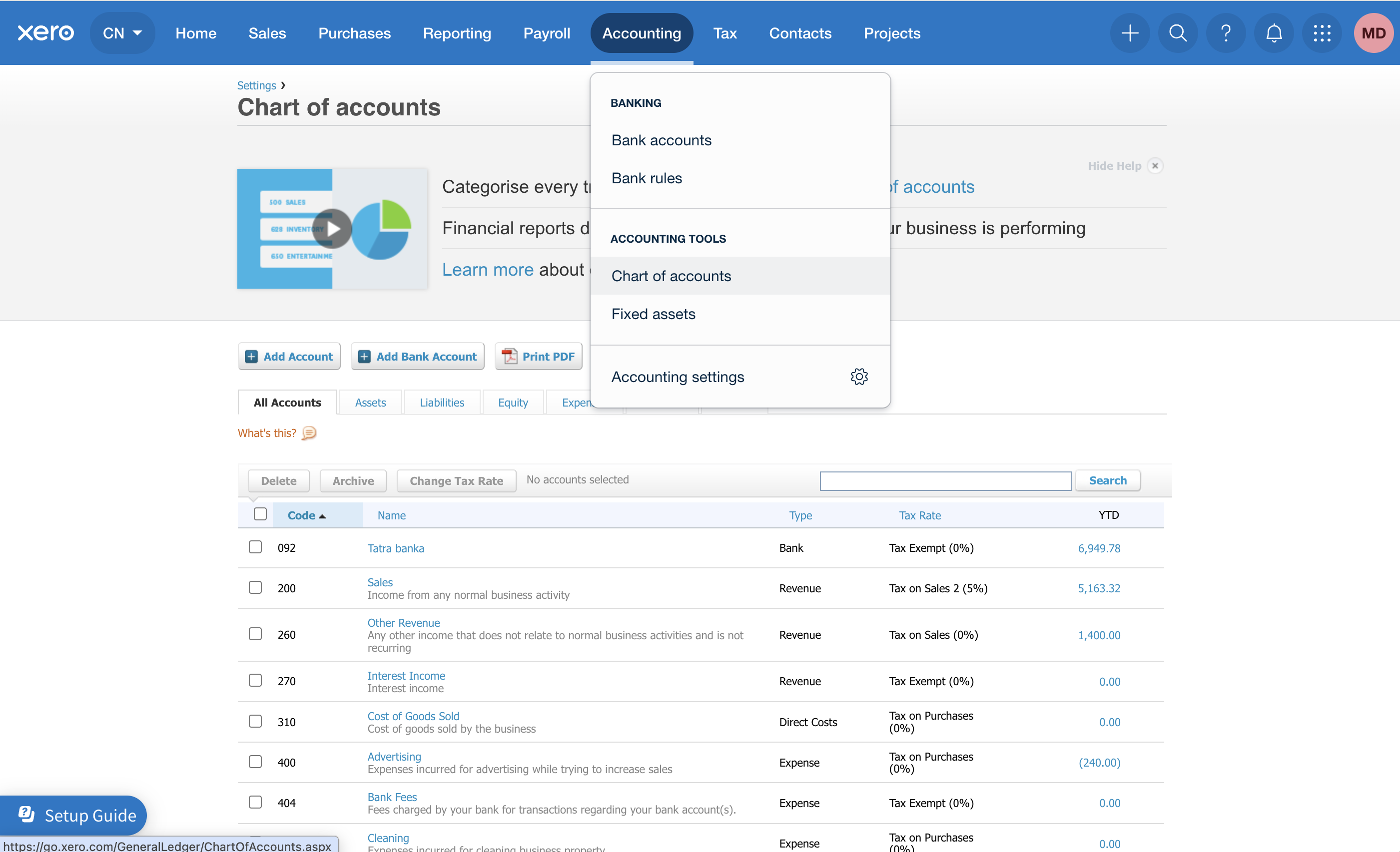 Revenue account selection