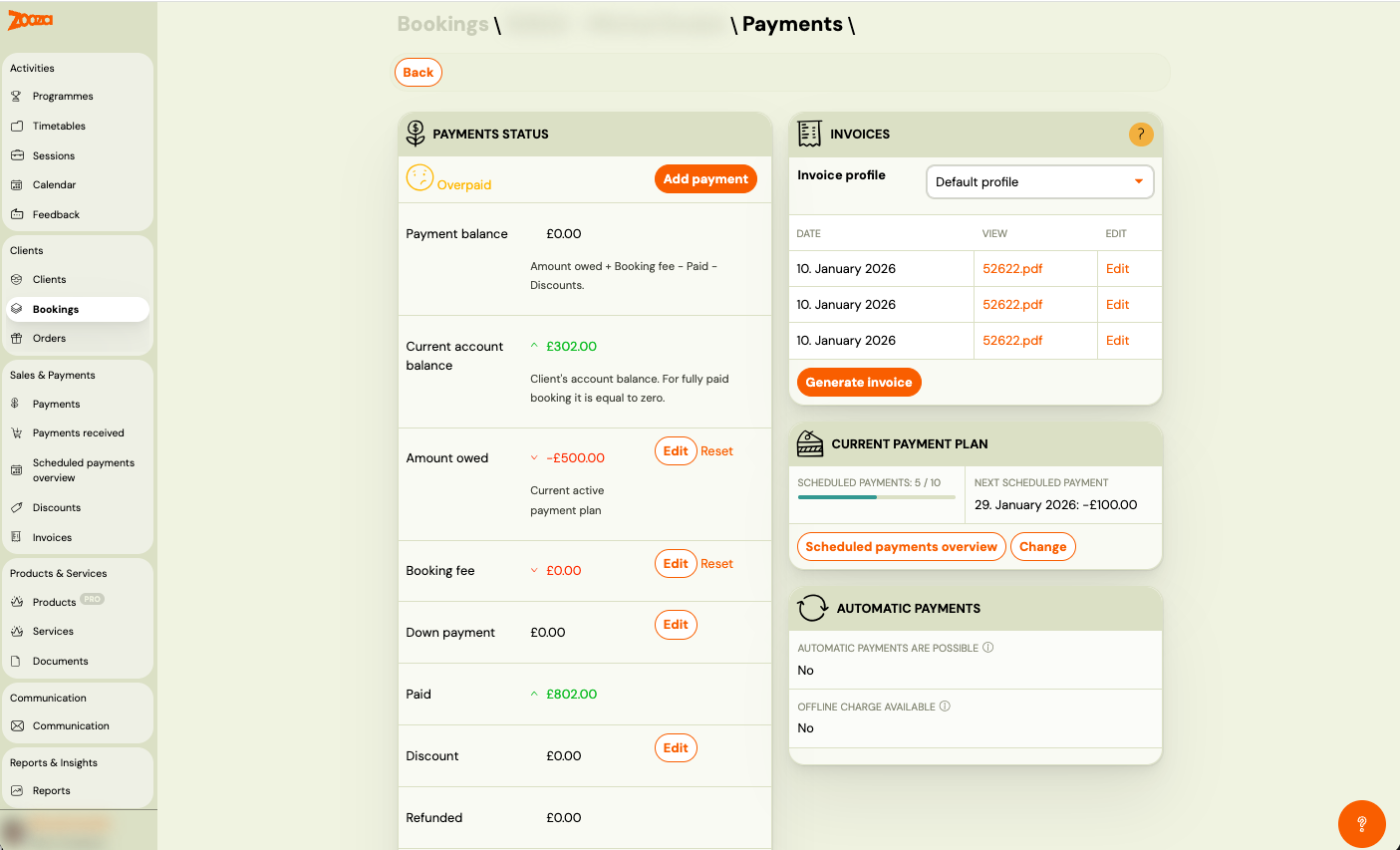 Manual invoice generation from booking