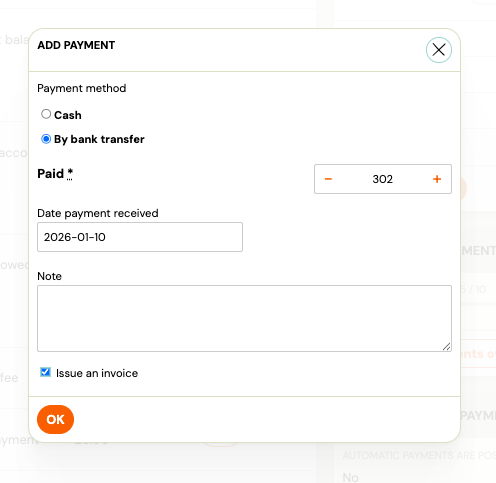 Generate invoice from manual payment dialog
