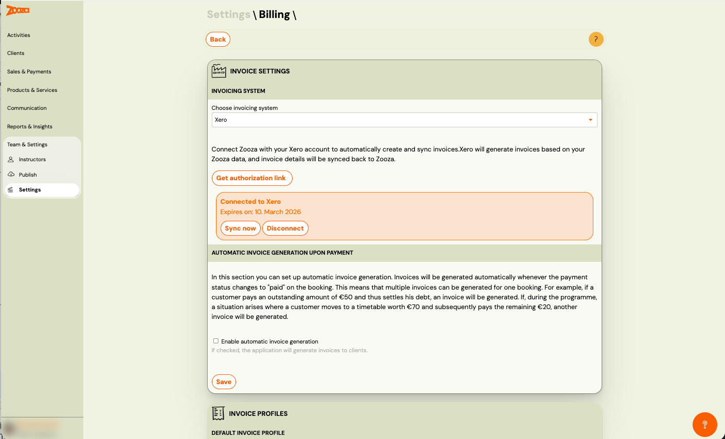 Automatic invoice generation toggle